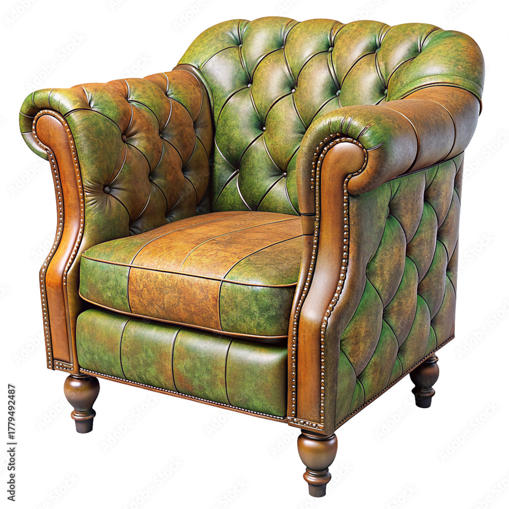 Obraz premium Distressed leather club chair rendering high resolution PNG photo