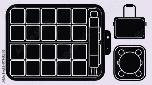A 2×3 bento-grid of pastel-coloured cosmetic product flatlays (tube, jar, compact) on white – each cell with consistent lighting and drop-shadow.