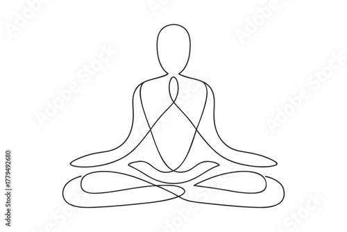 Minimalist line art of a person meditating in lotus pose