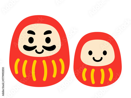 親子のだるまが並んだ縁起の良い可愛いイラスト素材