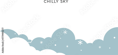 Winter background with clouds and snowflakes in pastel colors for a chilly sky day