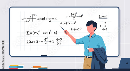 A Teacher Explains Complex Mathematical Equations On A Whiteboard In A Classroom Setting