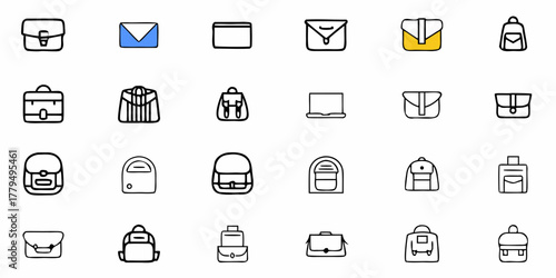 Illustration of various types of bags including backpacks purses and satchels in a grid pattern