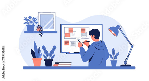Creative Workplace Illustration Depicting Modern Ideas Development and Planning Process