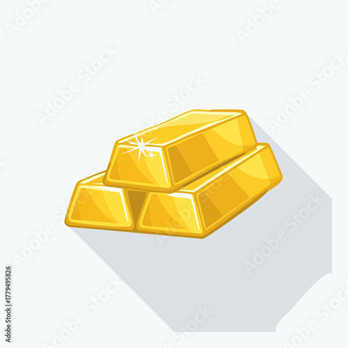 Three gold bars stacked on top of each other, casting a shadow on a white surface.