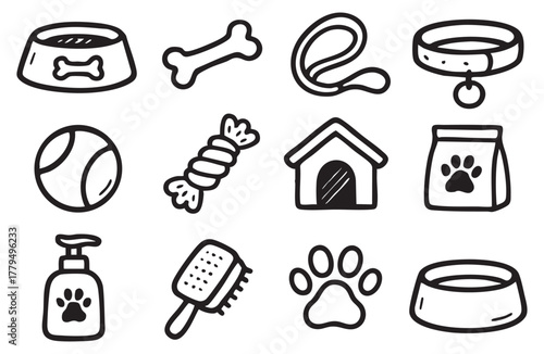 Pet supplies doodle set: bowls, toys, and accessories for dogs 