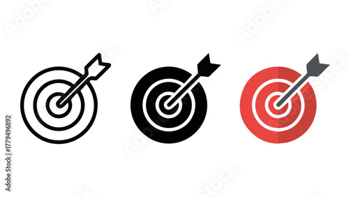 Abstract vector illustration of a target with a dart hitting the bullseye, symbolizing success in business and achievement of a goal