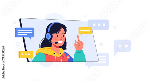 Friendly Support Specialist Illustrative Image With Vector Design And Communication Bubbles