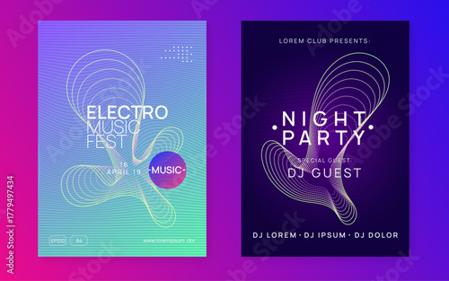 Dj Magazine. Festival Vector. Edm Electro Element. Green Dance Background. Pink Party Poster. Psychedelic Audio Invitation. Music Set. Blue Dj Magazine