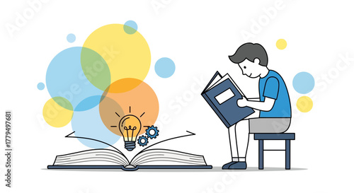 Illustration Of A Person Reading A Book Generating An Idea And Innovative Thinking