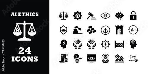 AI Ethics Icons Collection For Artificial Intelligence Solutions, Ensuring Responsible Tech Design & Ethical AI Development, Future Technology & Innovation