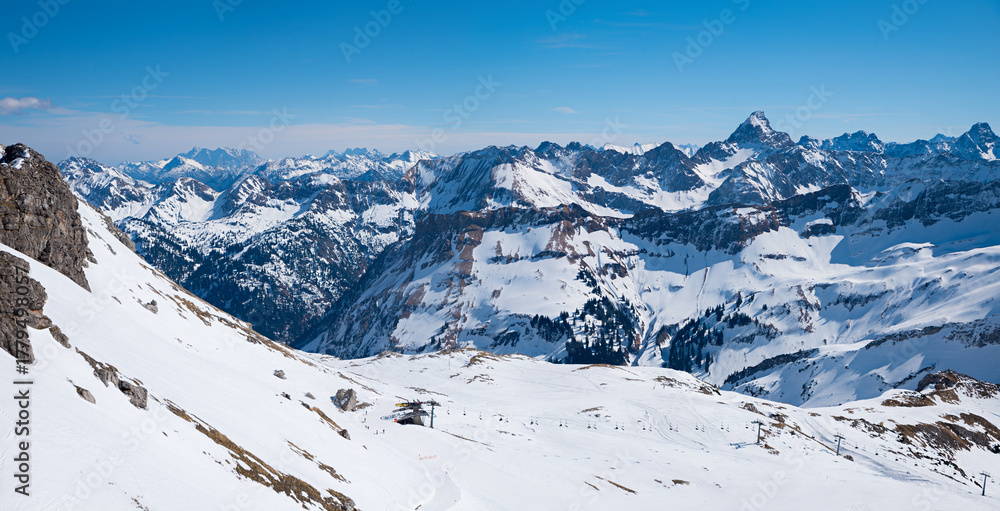 Naklejka premium View from the summit of the Nebelhorn winter sports area, Allgau Alps