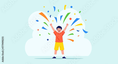 Joyful Celebration Illustration Capturing Jubilation with Joyful Confetti and Happy Person