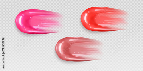 Smooth glossy lipstick swatch smear smudge in different color Vibrant Pink and Red Lip 