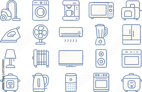 Home Appliances Line Icons – Modern Household Equipment Set