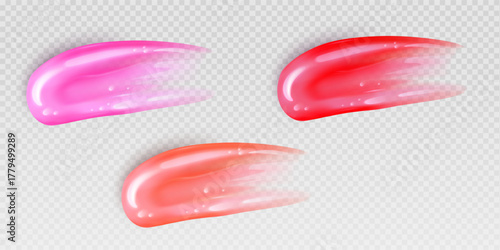 Smooth glossy lipstick swatch smear smudge in different color Vibrant Pink and Red Lip 