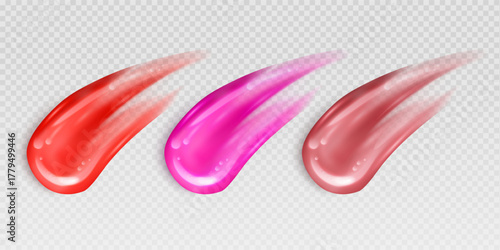 Smooth glossy lipstick swatch smear smudge in different color Vibrant Pink and Red Lip 