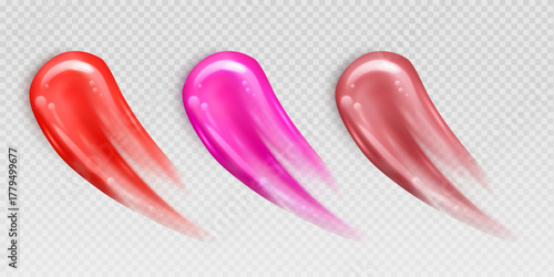 Smooth glossy lipstick swatch smear smudge in different color Vibrant Pink and Red Lip 