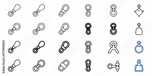 Various outline drawings of metal rings and loops arranged in a rectangular grid pattern design