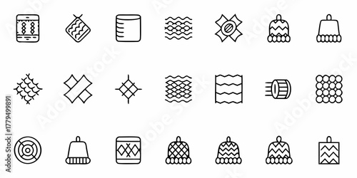 A collection of various textured and patterned icons including hats nets and other textile designs
