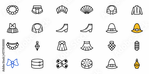 Illustration showcasing a collection of diverse fashion accessories and clothing items in a grid layout