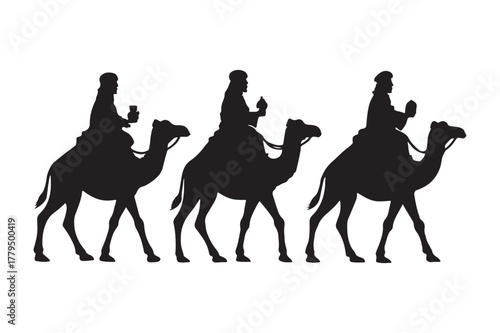 silhouette illustration of wise men on camels