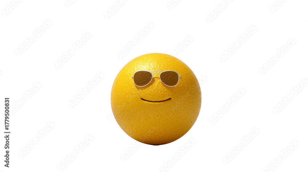 Fototapeta premium Orange fruit with happy face and sunglasses, isolated on transparent background, playful and cheerful mood, perfect for summer, healthy lifestyle, and creative design concepts