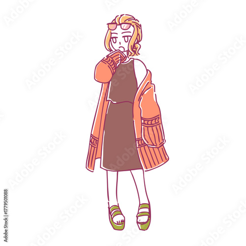 シンプルかわいい手書きの春コーデ女子のイラスト素材