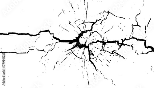 Abstract black and white closeup of weathered wood with radial cracks texture. Black and white wood cracks texture on a transparent background.