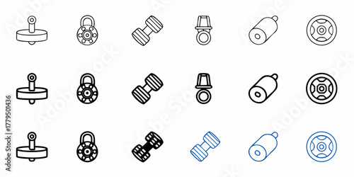 Depiction of various fitness and security related icons arranged in a grid pattern design element