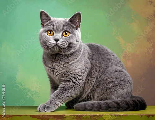 Grey Cat Sitting on a Surface