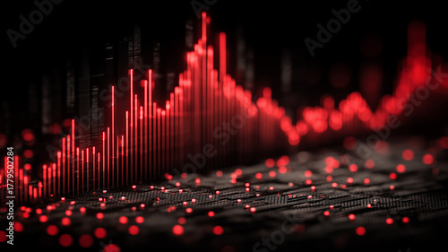 Bar graph with scattered datapoints conveying volatility, demand spikes and uncertain conditions across monitored systems.
