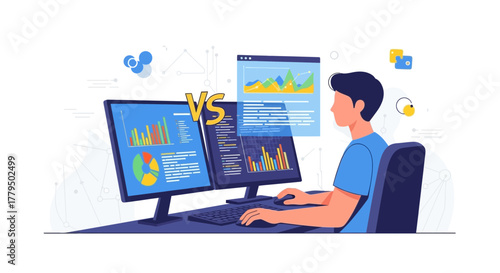 Analyst Conducting Data Comparison and Analysis Using Modern Computer Technology Today