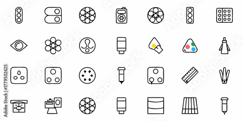 Illustration of various laboratory equipment and tools including flasks, outlets and other lab instruments