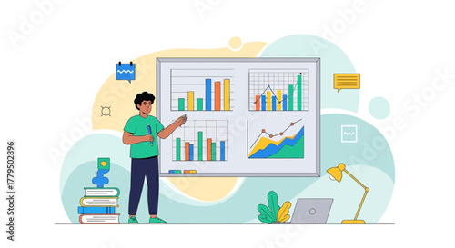 Business Analyst Presenting Financial Data Visuals On A Board For Informative Learning