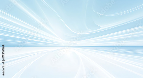 Abstract futuristic background with flowing blue and white light streaks creating a sense of motion and perspective