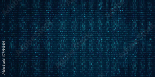 Abstract digital background with flowing binary code and data stream in dark blue tones
