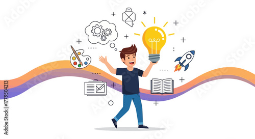 Creative Businessman with Bright Idea and Symbolism to Innovation And Vision Realization