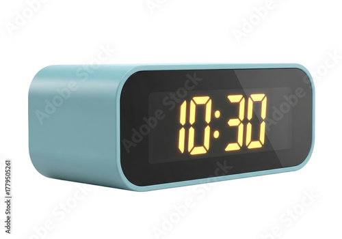 фотографія Modern teal digital alarm clock displaying 10 30 isolated PNG, minimalist design