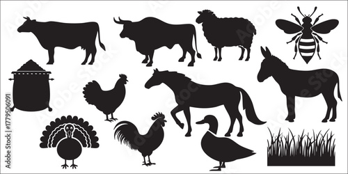 Farm Animal Livestock Silhouette on White Background Vector Fully Editable Smart Object Text Effect