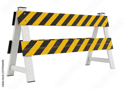 barricade with yellow and black stripes isolated on a transparent background.