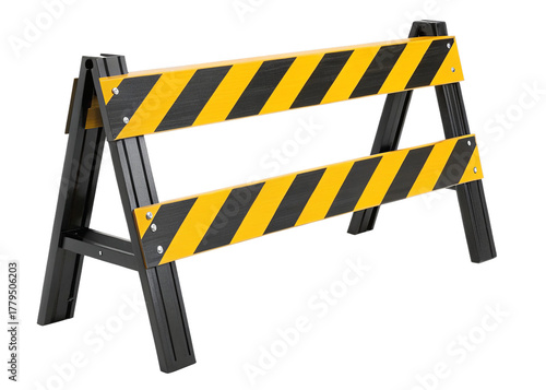 barricade with yellow and black stripes isolated on a transparent background.