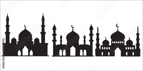 Mosque Islamic Muslim Silhouettes on White Background Vector Fully Editable Smart Object Text Effect