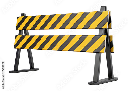 barricade with yellow and black stripes isolated on a transparent background.
