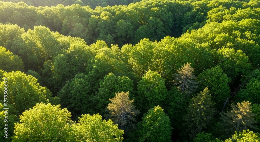 Naklejka premium Close up of a green tree. Aerial top view of a forest tree, Rainforest ecosystem and healthy environment concept and background