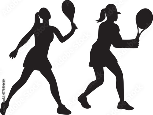 Tennis Player Silhouettes on White Background Vector Fully Editable Smart Object Text Effect