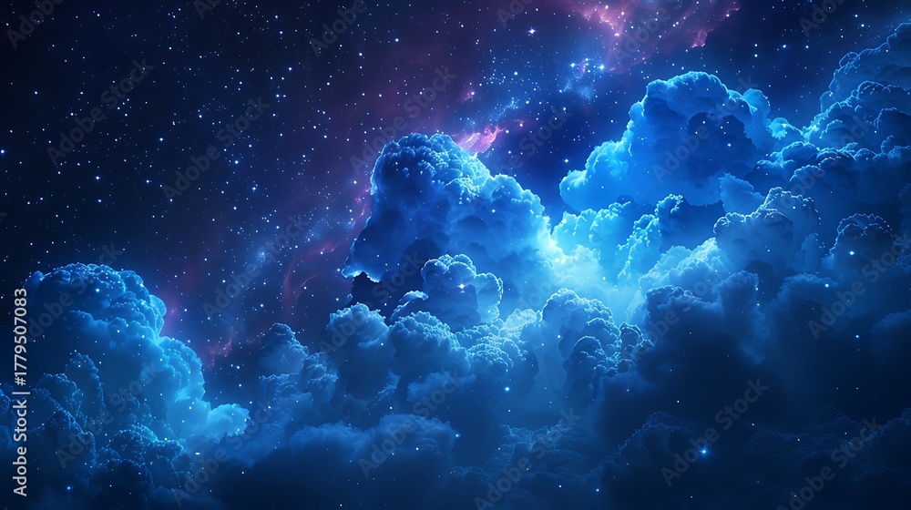 Fototapeta premium Magical Glowing Cosmic Clouds and Stars Nebula Sky