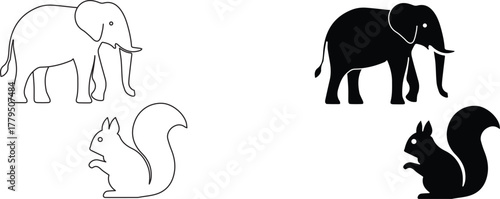 elephant and squirrel icon vector graphic illustration  with white background flat hand made icon fill icon .