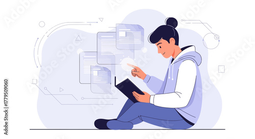 Digital Reader Engaged With Content Flow: A Modern Reading Concept Visualization Plan