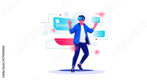 Experiencing Immersive Virtual Reality: Future Tech Enthusiast Interacting, Engaging, Exploring